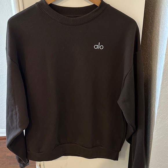 ALO Yoga Tops - ALO Yoga Brown Crewneck with White Logo